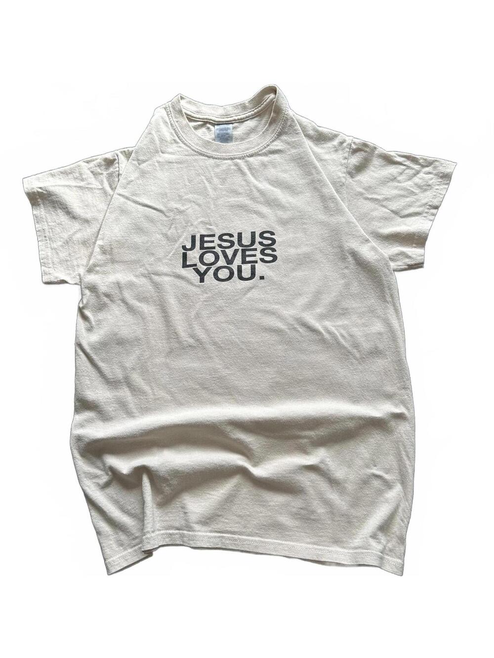 Jesus Loves You Graphic Tee - Off-White/Cream - Small - Modern Uniform